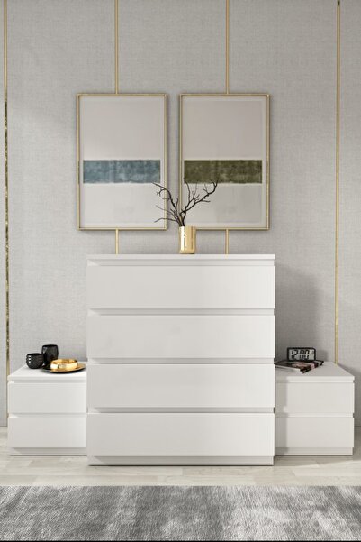 Mbes Mobilya Umut Beyaz Komodin Ve Şifonyer Takım