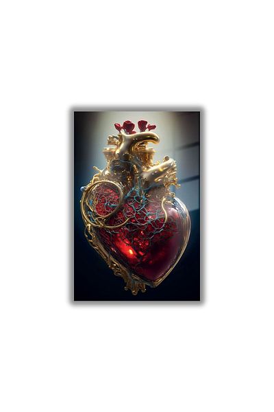 GAAGART Tempered Glass Cardiology Polyclinic Table Gold Red Heart