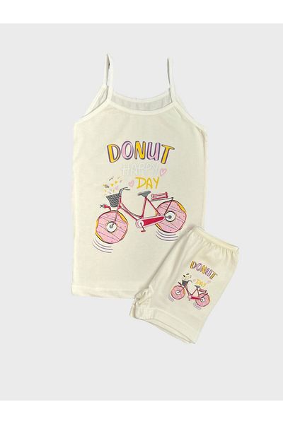 Fil Kids Ecru Cotton Girl's Athlete and Boxer Set - Donut BiKe Pattern