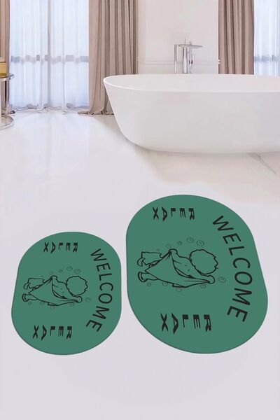 EY HOME Set de covoraș pentru baie, oval, dublu, lavabil, anti-alunecare, dig...