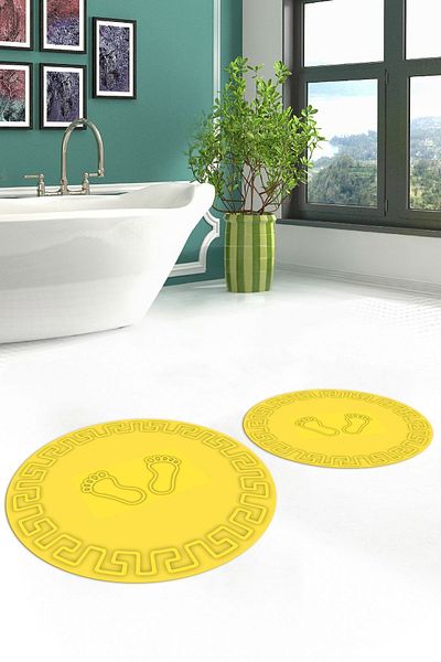 EY HOME Set de scaune de toaletă rotund dublu pentru baie, cu model de amprentă digitală lavabilă, YKLZT-18-YELLOW,