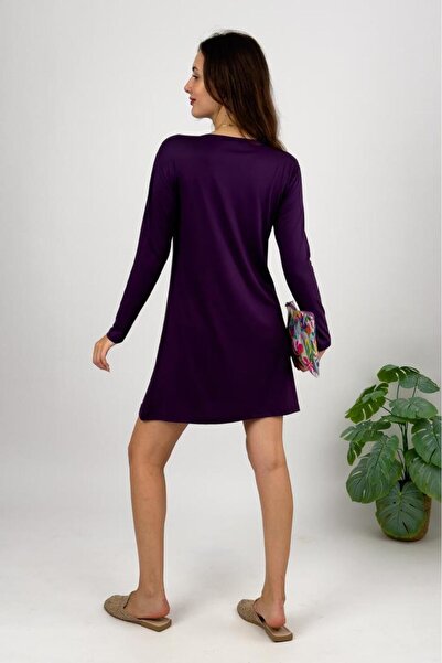 Betimoda Women's Long Sleeve Crew Neck Combed Cotton Tunic Undershirt Plum