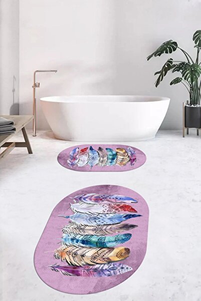 EY HOME سجادة حمام بيضاوية الشكل قابلة للغسل ومضادة للانزلاق بنمط أوراق الشجر...