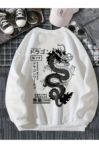 NOFLEN Φούτερ με κουκούλα Unisex Dragon Printed Oversize Bicycle Yaha