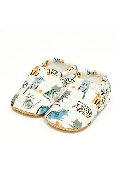 Ella Bonna Cat Patterned Baby Booties - Non-Slip Sole, Home Boots and Nursery Slippers