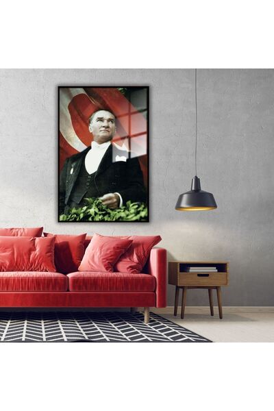 GAAGART Metal Çerçeveli Cam Tablo Türk Bayraklı Atatürk Portresi
