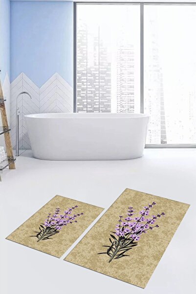 EY HOME με τύπωμα Πλενόμενο αντιολισθητικό μοντέρνο λουλουδάτο σετ μπάνιου με χαλάκι και κάθισμα τουαλέτας