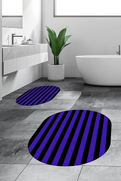 EY HOME Ψηφιακό πλενόμενο αντιολισθητικό ριγέ μοντέρνο διπλό χαλάκι μπάνιου ο...