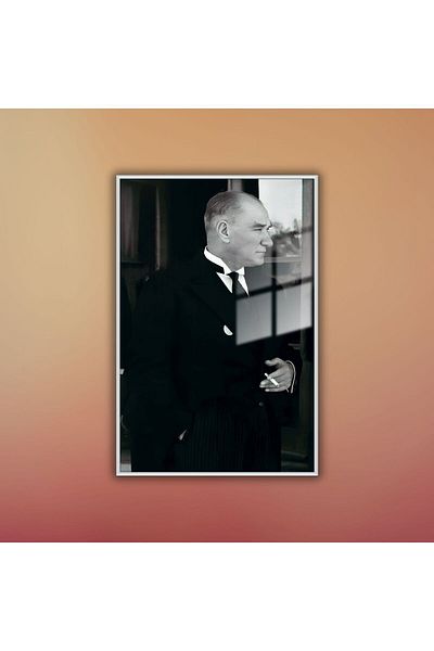 GAAGART Masă de birou din sticlă temperată cu cadru metalic Ataturk alb negru