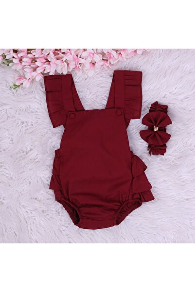Bebemekan Bordo Fiyonk ve Papyon Detaylı Vintage Bebek Tulumu
