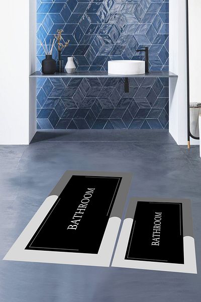 EY HOME Set de scaune de toaletă pentru baie, lavabil, imprimat, cu scris, KLOZET-2-BLACK,