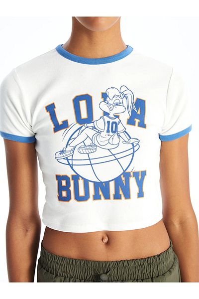 LC Waikiki Lola Bunny Printed Women's Crop Q - Crew Neck, κοντό μανίκι