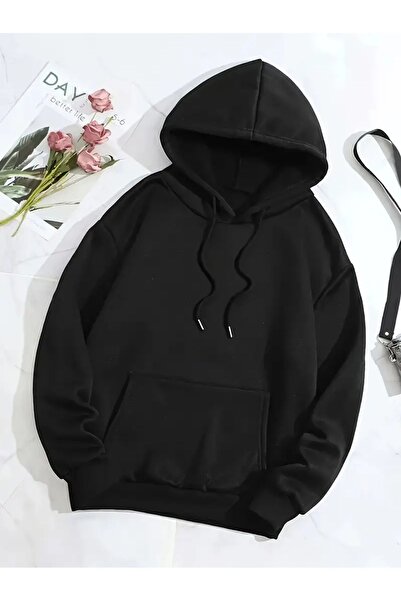 NOFLEN Hanorac cu glugă supradimensionat cu imprimeu unisex, negru, roz, iepure