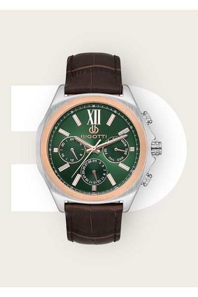 Bigotti 5 ATM Waterproof Genuine Leather Men's Wristwatch - Active Functions