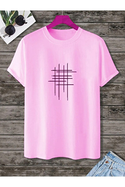 Oversize Fit Tasarım Hashtag Baskılı Bisiklet Yaka Kısa Kollu %100 Pamuk Tişört
