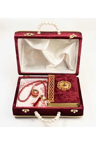 TABASAFE İNCİLİ ÇANTA KADİFELİ KURAN-I KERİM SETİ