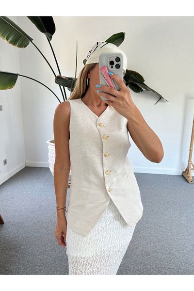 My Blog Metal Beige Vest - Buttoned Design