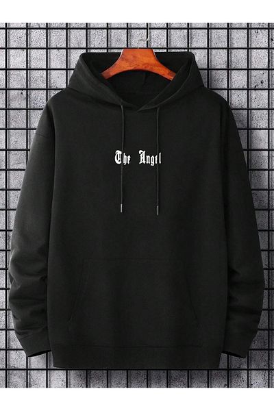Black Sokak Men's Black Oversize Hooded Sweatshirt - The Angel Printed
