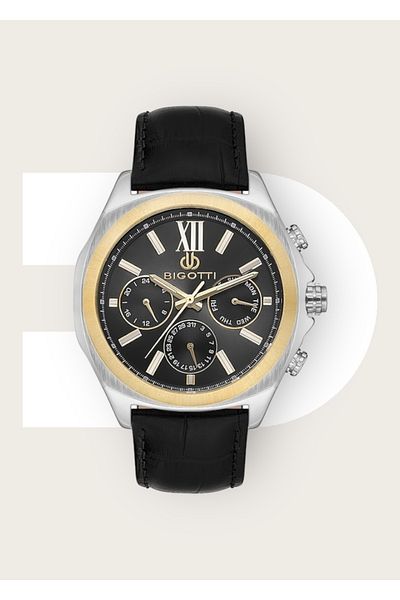 Bigotti 5 ATM Waterproof Genuine Leather Men's Wristwatch - Active Functions