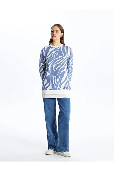 LC Waikiki LCW Modest Crew Neck Patterned Women's Sweatshirt Tunic