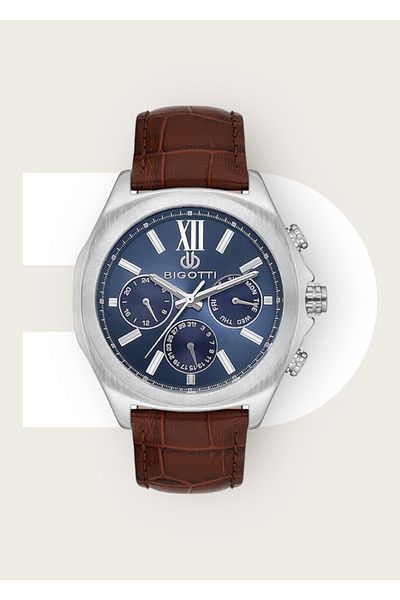 Bigotti Original Functions Active 5 ATM Waterproof Genuine Leather Band Men's Wristwatch