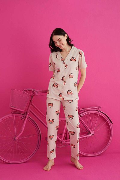 ELİZ HOMEWEAR Buttoned Cotton Pidma Set