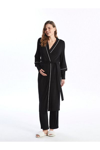 LC Waikiki Γυναικείο φόρεμα LCW - Σάλι γιακά, Απλό, Μακρυμάνικο