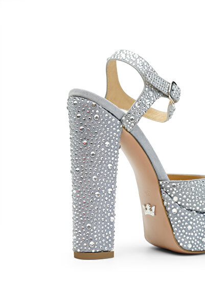 Jabotter Nifty Gri Süet Taşlı Platform Topuklu Ayakkabı