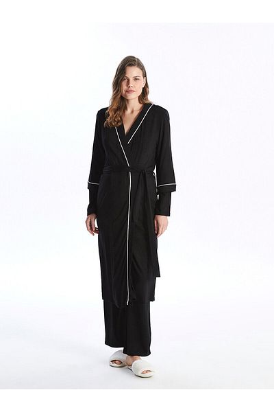 LC Waikiki Γυναικείο φόρεμα LCW - Σάλι γιακά, Απλό, Μακρυμάνικο