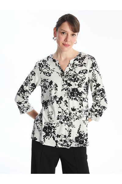 LC Waikiki Gemusterte Damenbluse mit V-Ausschnitt