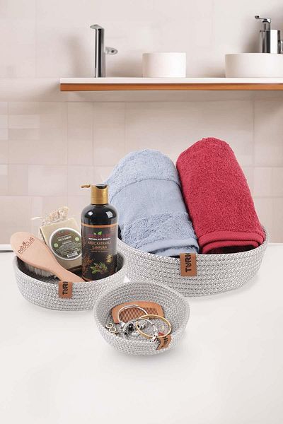 Pikas Wicker Basket 3 Pieces Organizer, 3 Pieces Basket Set, Jute Basket Organizer 3 Pieces Bathroom Organizer
