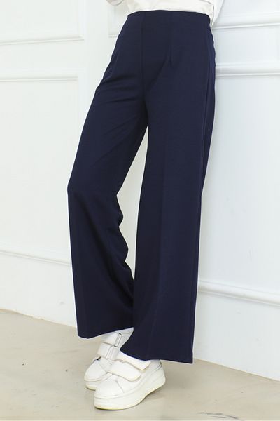 Bestenur Navy Blue Palazzo Scuba Trousers - 866