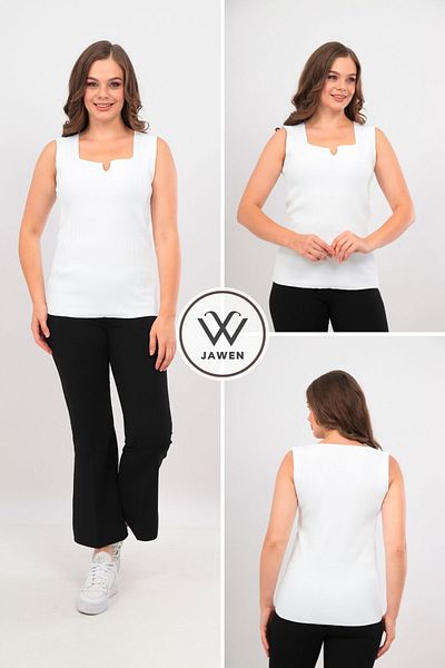 JAWEN Women's New Season Split Comfort Model Square Collar Knitted Knitwear Ribbed Look Thick Strap Undershirt