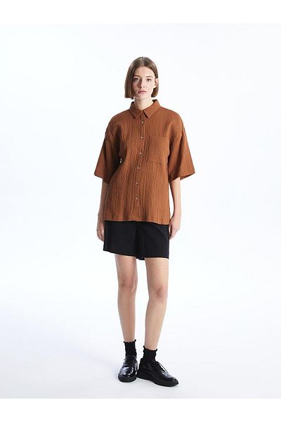 LC Waikiki LCW Vision Flat κοντομάνικο Oversize Muslin γυναικείο πουκάμισο