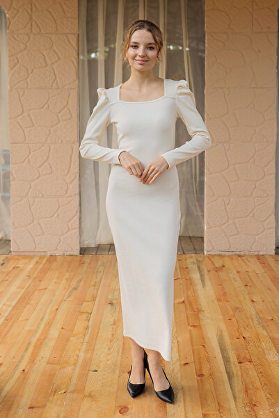 Avones Rochie de damă cu gât pătrat cu mâneci cu baloane