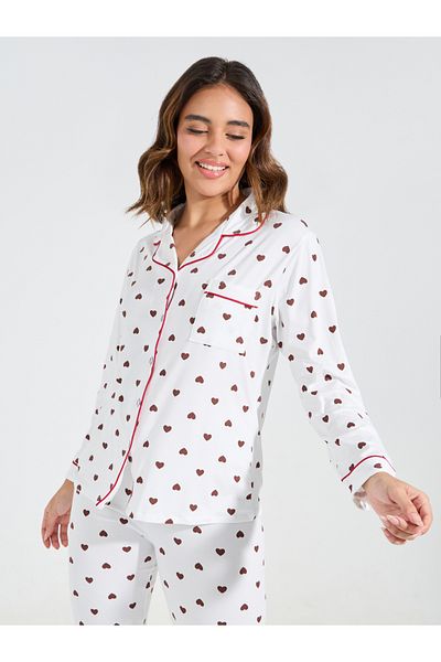 Styli AOP Heart Piped Shirt & Pyjama Set