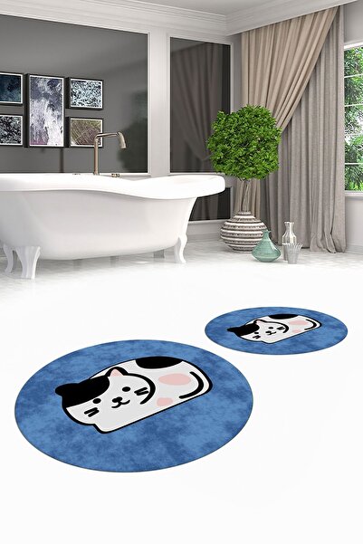 EY HOME 3D Digital Washable Non-Slip Cat Pattern Double-Sided Bathroom Rug Ma...