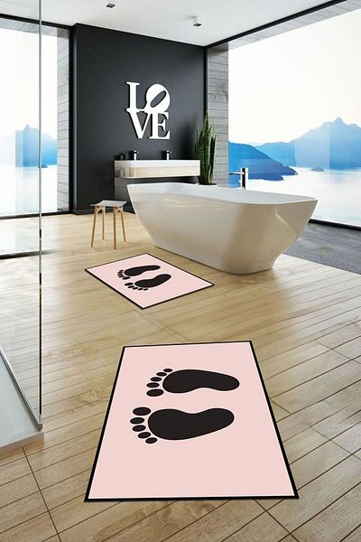 EY HOME Set de scaune de toaletă dublă pentru baie, lavabil, imprimat, simplu, cu model, KLOZET-21-PINK,