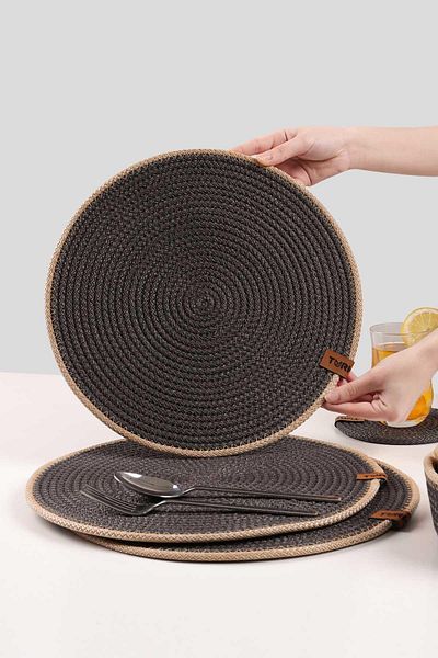 Pikas 6 Pieces Jute Plate / American Service Lux Presentation Plate, Presentation Plate Dowry Set Knitted Plate Bottom