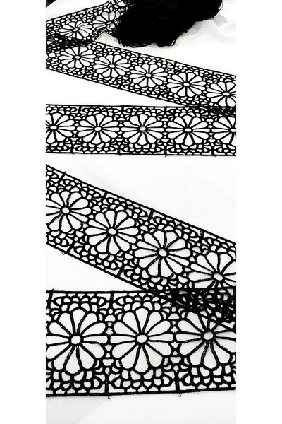 ALTAY TEKSTİL ÜRÜNLERİ Black Intermediate Special Flower Patterned Guipure Lace