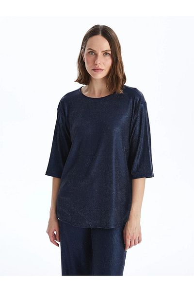 LC Waikiki LCWAIKIKI Klassische Damenbluse mit Rundhalsausschnitt und glänzendem Look