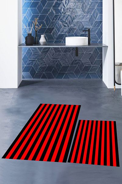 EY HOME Set de scaune de toaletă pentru covor de baie dublu modern, lavabil, imprimat digital, KLZT-50-RED,