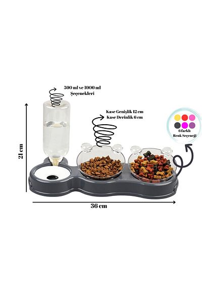 Glipet 3-Piece Feeding Set - Double Chamber Food and Water Bowl 500ml 36*21*16 Cm