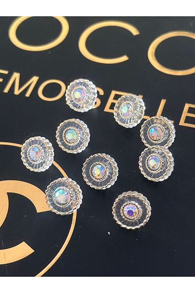 ODDA TASARIM ATÖLYESİ Gold Colored Stone Detailed Flower Model Metalized Shirt Button - 1.2cm