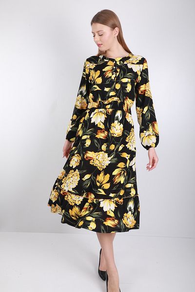 İMAJİNAL Rochie subțire pentru femei 100% viscoză cu imprimeu floral - cu nasturi și buzunare duble