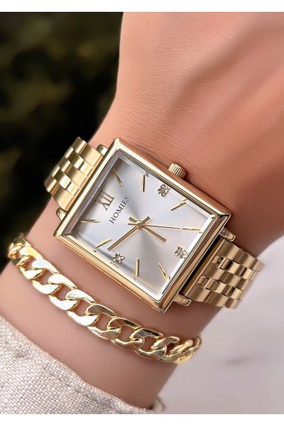 Homies New Season HOMİES ORIGINAL Square Large Case Women's Watch Bracelet Gift