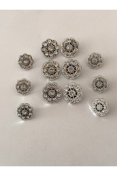 ODDA TASARIM ATÖLYESİ Metallized Crystal Stone Patterned Blazer Jacket and Dress Button Set