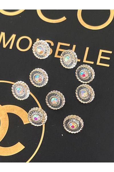 ODDA TASARIM ATÖLYESİ Gold Colored Stone Detailed Flower Model Metalized Shirt Button - 1.2cm