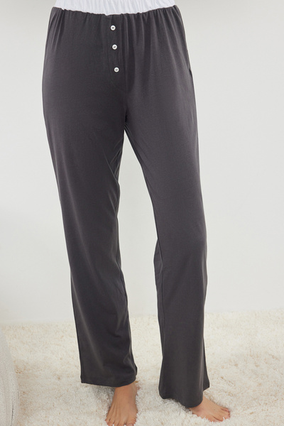 Trendyol Collection Pletený pyžamový set v antracitové barvě – 100% bavlna, pas a pas THMAW25PT00007