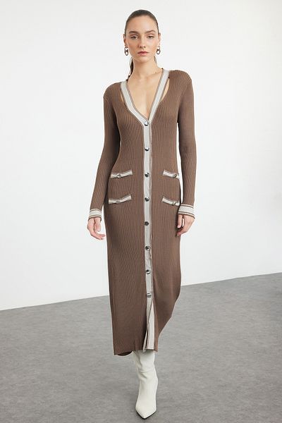 Trendyol Collection Φόρεμα Color Blocked Mink Maxi Knitwear - TWOAW24EL00017